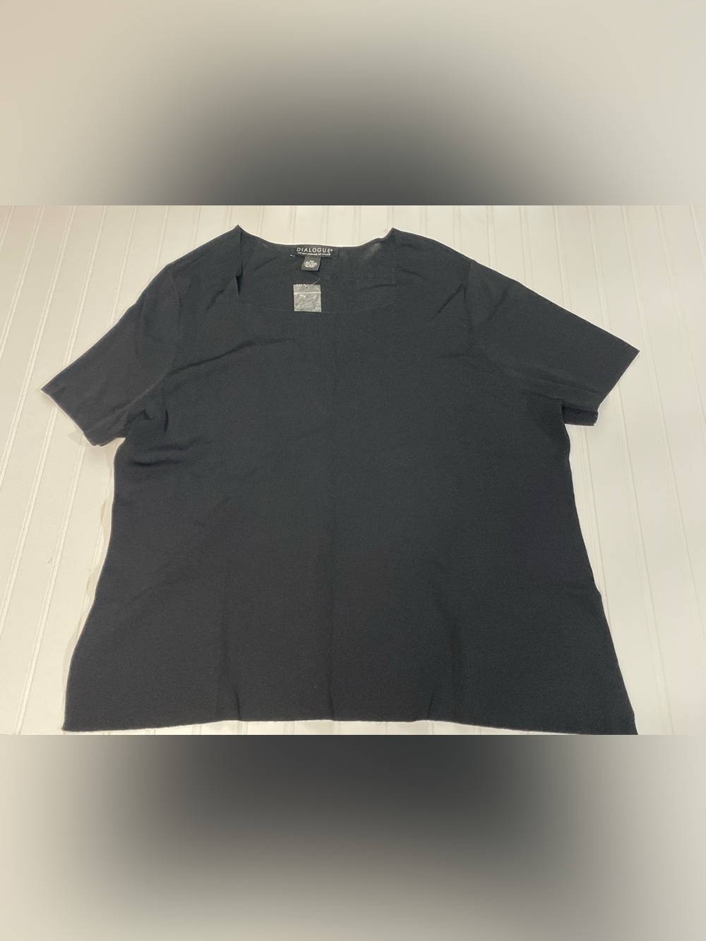 Dialogue Black Short-Sleeve Square Neck Short Sleeve Knit Top 2X